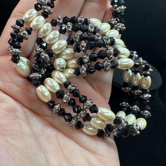 Magnetic Wrap Necklace Bracelet Beaded Pearls Stone Silver 35 inches - Picture 11 of 14